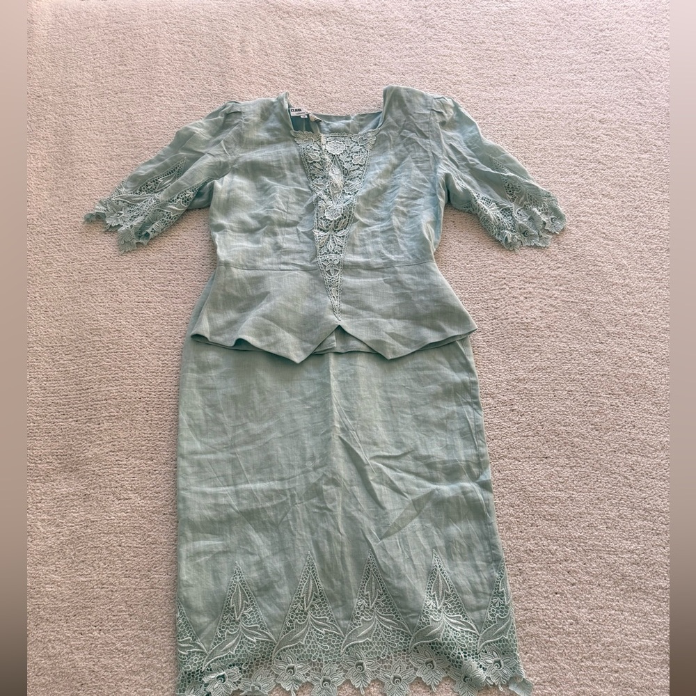 Cloak Of Many Colors Liberty & Lucrezia Set Sz 12 Linen Lace Mint Top Skirt VTG - Picture 11 of 14